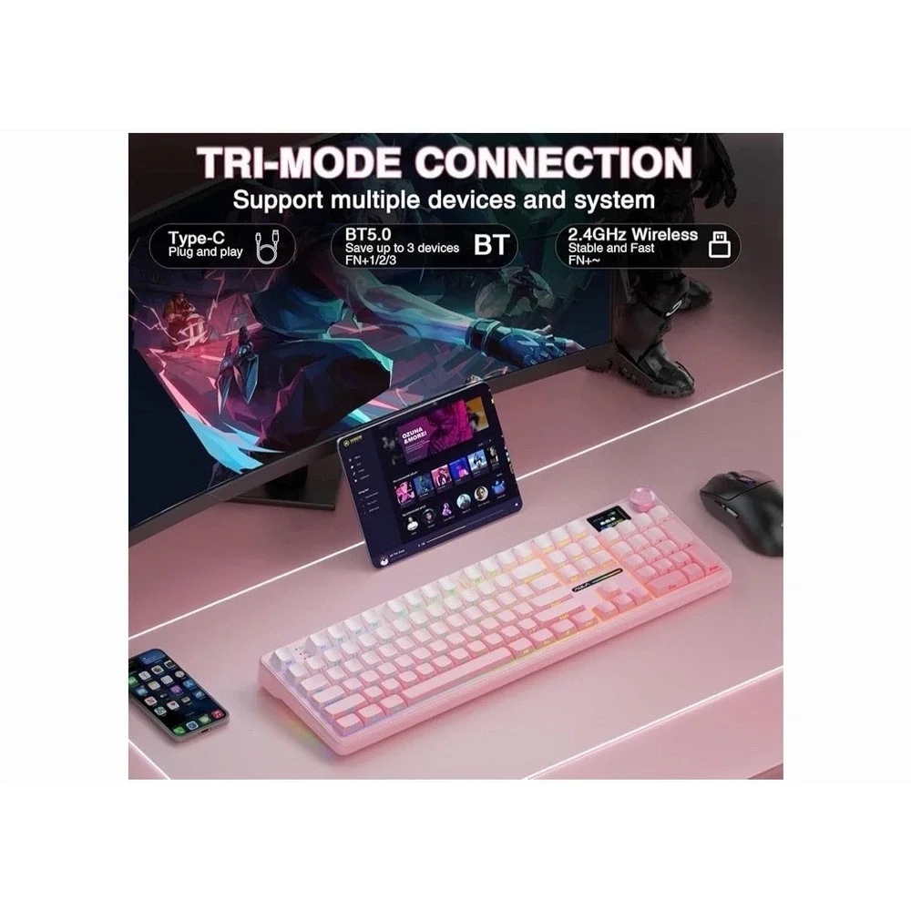 AULA S98 Pro Wireless Mechanical Keyboard with Screen & Knob,2.4GHz/USB-C/BT5.0